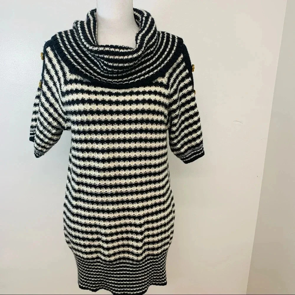 Design History Cowl Neck Sweater Woman Size  Large Black Stripe Wool Blend P/195